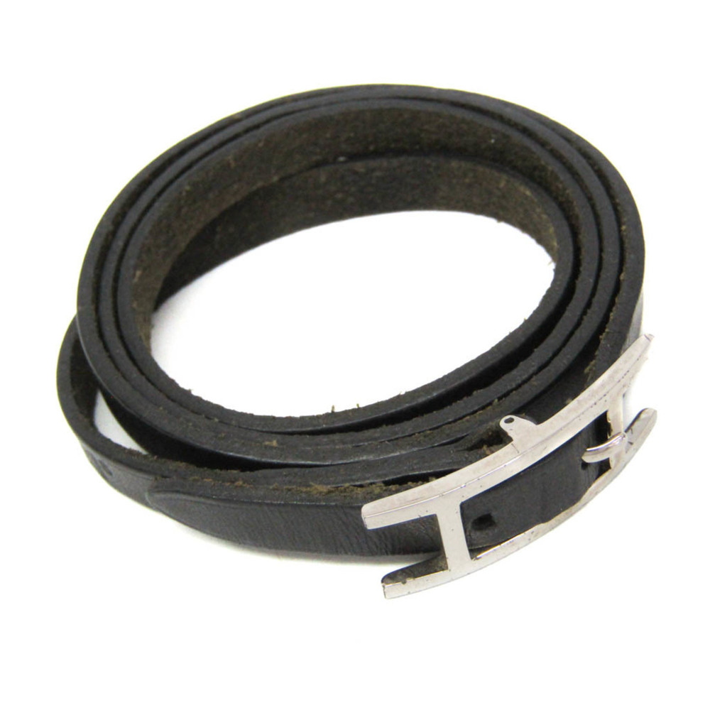 HERMES Silver Leather Bracelet